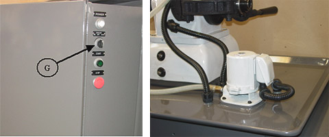 Coolant pump and controls on the cyclematic CTS-27-EVS lathe