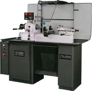 The Cyclematic CTS-27 Precision second operation lathe shown with optional chip guard