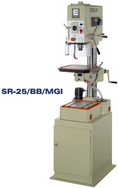 Erlo SR-25 bench drill with rotating and tilting table on cabinet base