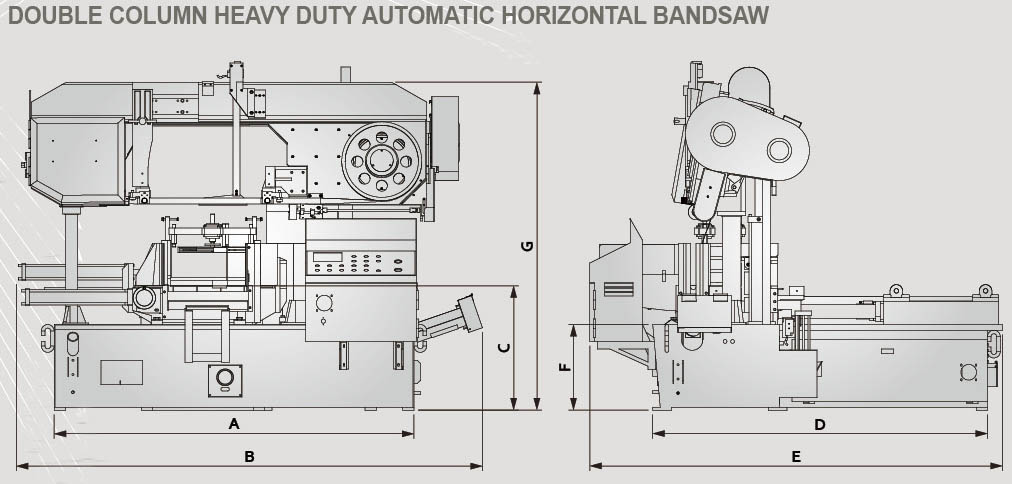 dimensional drawing of Mega twin column series bandsaws