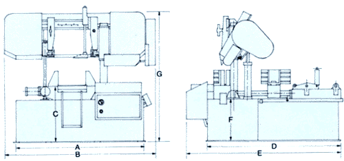 dimensional drawing of Mega twin column series bandsaws