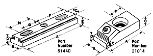 dimensioned drawing of Mitee-Bite locating rails and clamps