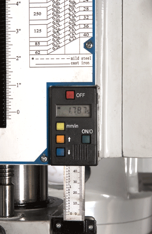 Digital vernier on spindle of the drill press