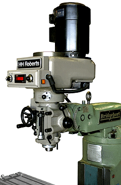 Showing the HH Roberts replacement milling head on a old Bridgeport milling machine
